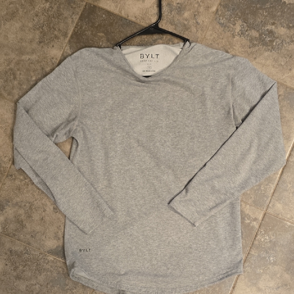 Men's BYLT Lux Drop Cut Gray Long Sleeve Shirt